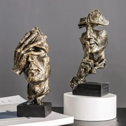 ARTLOVIN Vintage Thinker Figurine Abstract Face Art Sculpture - A -white