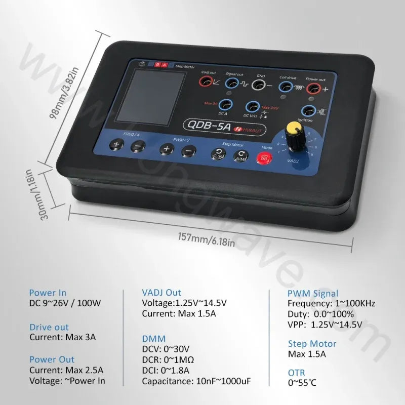 Automotive Actuator Tester with Oscilloscope, Multimeter, PWM Signal Generator & Ignition Coil Driver