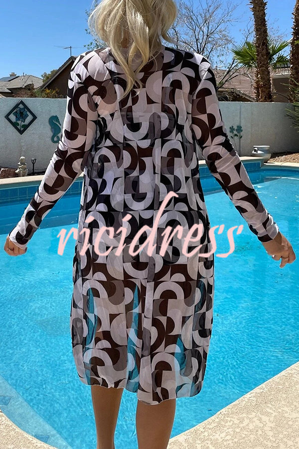 Unique Printed Paneled Lace Up Pleated Three Pieces Swimsuit Set