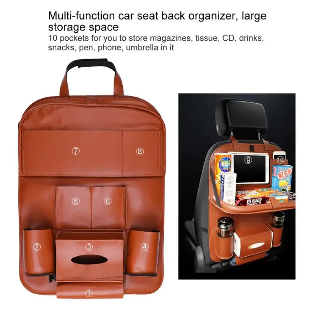 Car Organizing Seat Saver Backrest Storage Bag - Brown