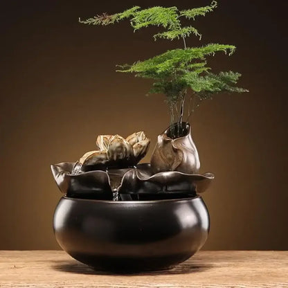 Ceramic Zen Cat Water Fountain Silent Desktop Waterfall & Landscape Pet Drinker Lead-Free - C / USB