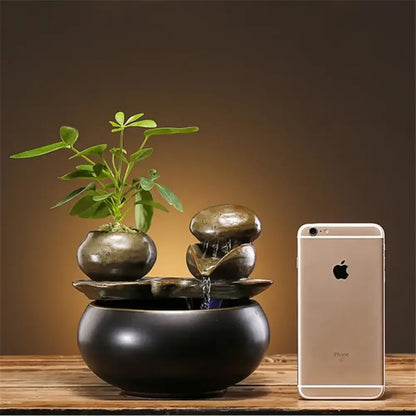 Ceramic Zen Cat Water Fountain Silent Desktop Waterfall & Landscape Pet Drinker Lead-Free - A / USB