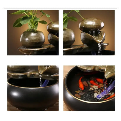 Ceramic Zen Cat Water Fountain Silent Desktop Waterfall & Landscape Pet Drinker Lead-Free - A / USB