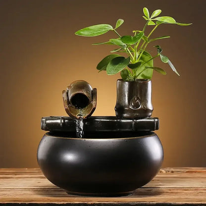 Ceramic Zen Cat Water Fountain Silent Desktop Waterfall & Landscape Pet Drinker Lead-Free - A / USB