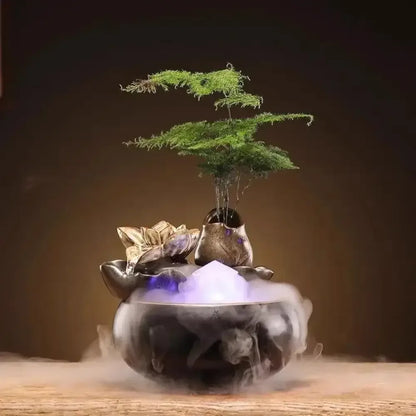 Ceramic Zen Cat Water Fountain Silent Desktop Waterfall & Landscape Pet Drinker Lead-Free - C plus atomizer / USB