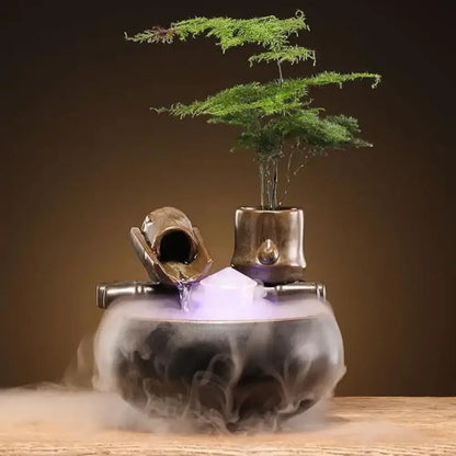 Ceramic Zen Cat Water Fountain Silent Desktop Waterfall & Landscape Pet Drinker Lead-Free - A plus atomizer / USB