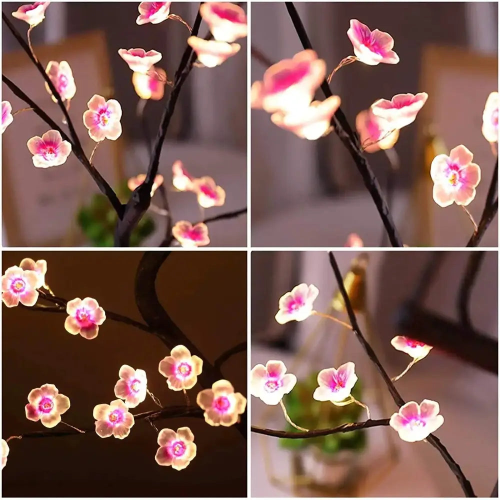Cherry Blossom Tree Night Light Artificial Bonsai LED Lamp with Touch Switch