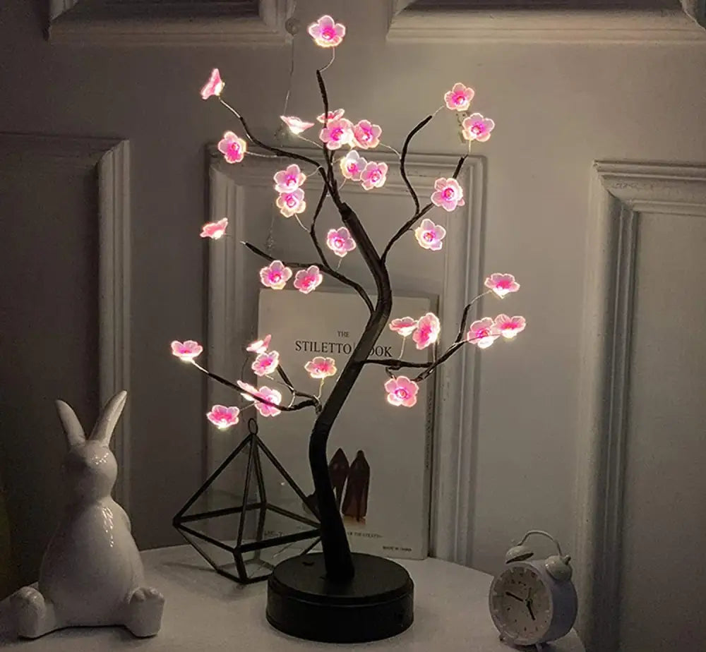 Cherry Blossom Tree Night Light Artificial Bonsai LED Lamp with Touch Switch