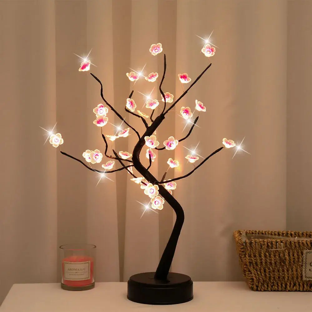 Cherry Blossom Tree Night Light Artificial Bonsai LED Lamp with Touch Switch