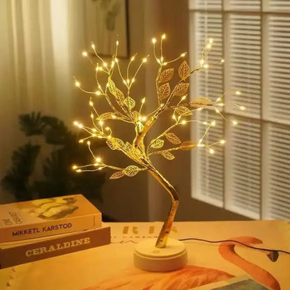 Cherry Blossom Tree Night Light Artificial Bonsai LED Lamp with Touch Switch - Golden leaf