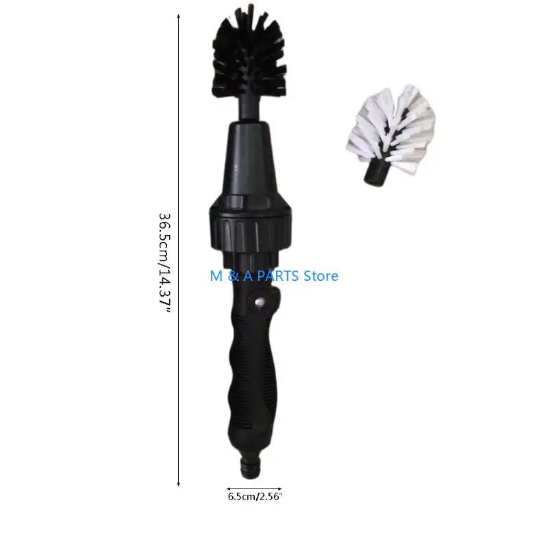 Black and white cleaning brush with measurements on a white background
