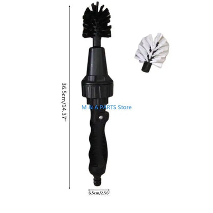 Black and white cleaning brush with measurements on a white background