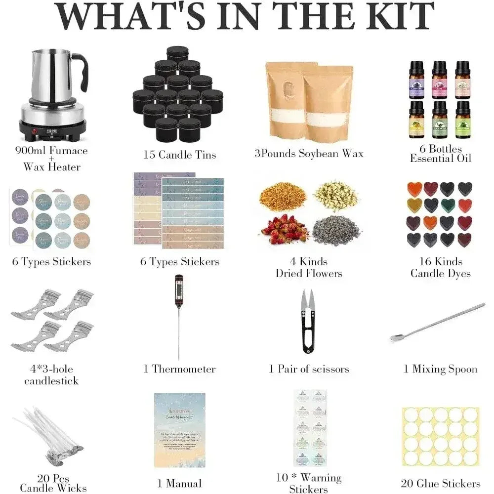 Complete Candle Making Kit with Wax Melter & Supplies – DIY Soy Wax Candle Kit for Adults Beginners - 