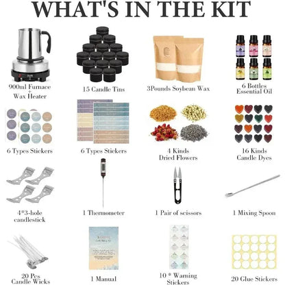 Complete Candle Making Kit with Wax Melter & Supplies – DIY Soy Wax Candle Kit for Adults Beginners - 