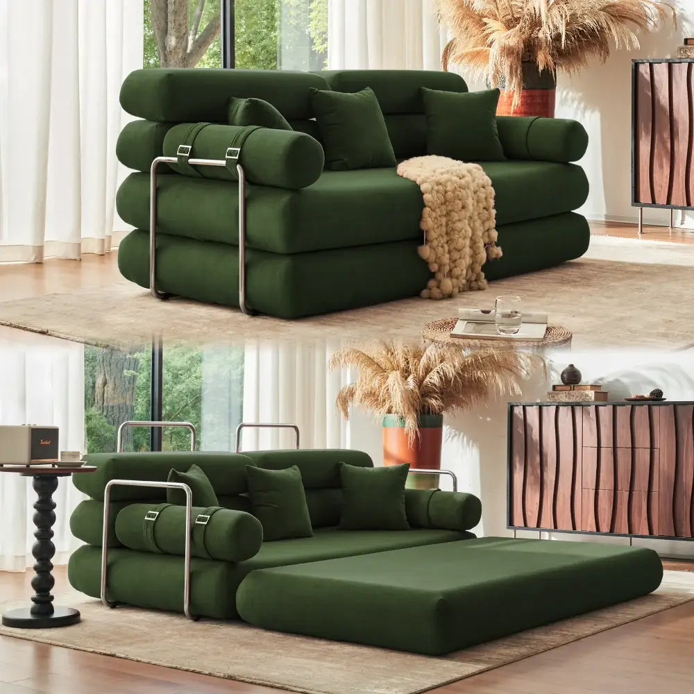 Convertible Sleeper Sofa High-Back Floor Couch Bed All-Foam Memory Support
