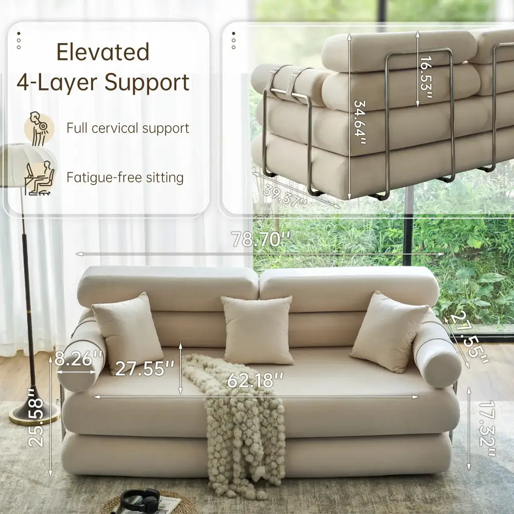 Convertible Sleeper Sofa High-Back Floor Couch Bed All-Foam Memory Support