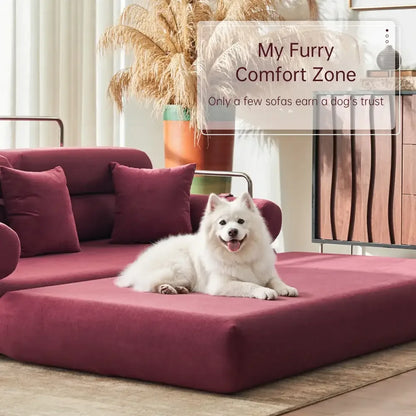 Convertible Sleeper Sofa High-Back Floor Couch Bed All-Foam Memory Support - Burgundy