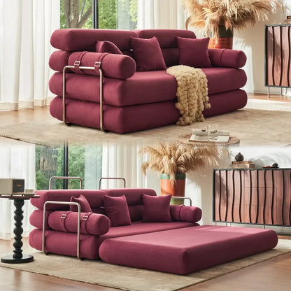 Convertible Sleeper Sofa High-Back Floor Couch Bed All-Foam Memory Support - Burgundy