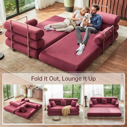 Convertible Sleeper Sofa High-Back Floor Couch Bed All-Foam Memory Support - Burgundy