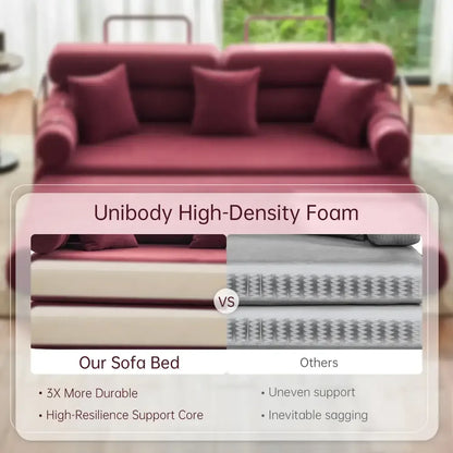Convertible Sleeper Sofa High-Back Floor Couch Bed All-Foam Memory Support - Burgundy
