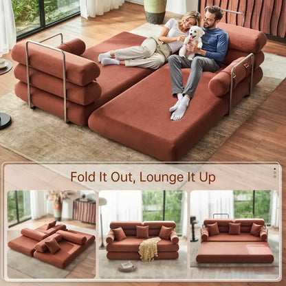 Convertible Sleeper Sofa High-Back Floor Couch Bed All-Foam Memory Support - Orange