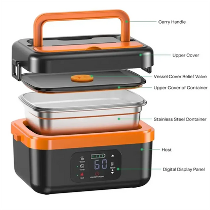 Cordless Electric Lunch Box – Rechargeable Self-Heating Food Warmer with 16000mAh Battery for Work, Travel, Car, and Office - Black US