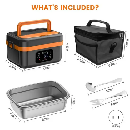Cordless Electric Lunch Box – Rechargeable Self-Heating Food Warmer with 16000mAh Battery for Work, Travel, Car, and Office - Black US