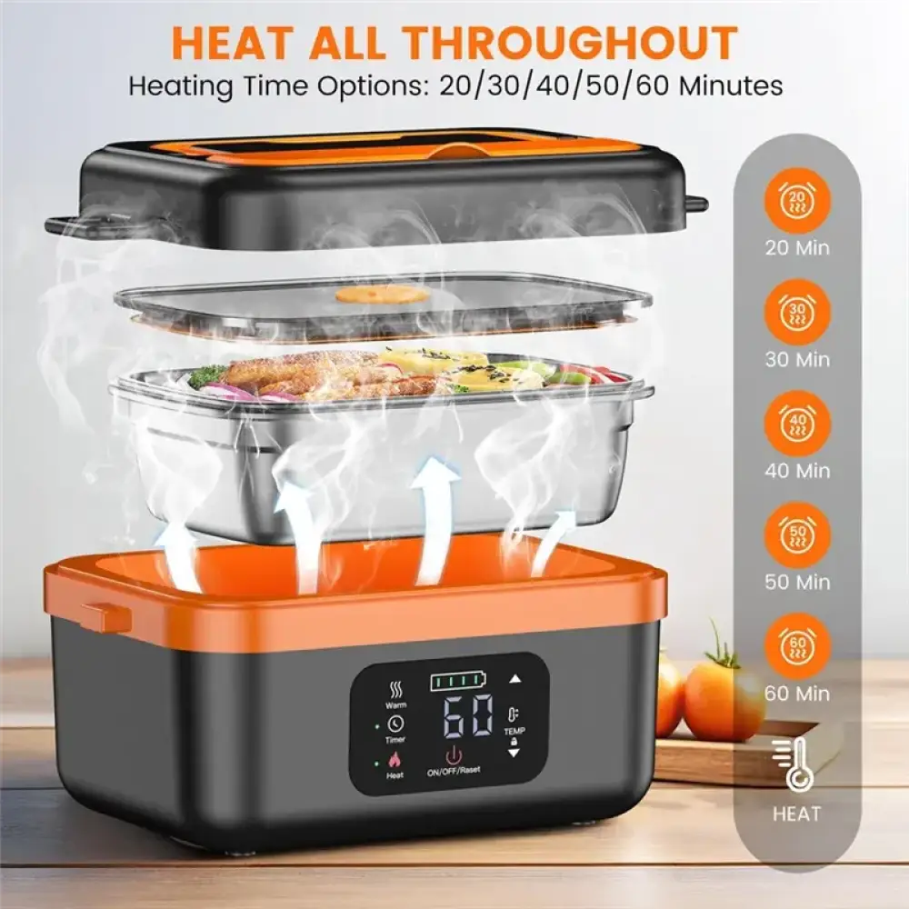 Cordless Electric Lunch Box – Rechargeable Self-Heating Food Warmer with 16000mAh Battery for Work Travel Car and Office