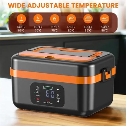Cordless Electric Lunch Box – Rechargeable Self-Heating Food Warmer with 16000mAh Battery for Work, Travel, Car, and Office - Black Orange US