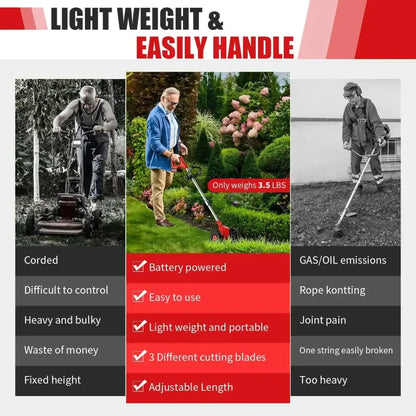 Cordless Lawn Trimmer & Edger with 2 Batteries - RED