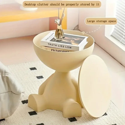 Creative Bear Shaped Plastic Bedside Table Minimalist Coffee Table & Multifunctional Storage - Black