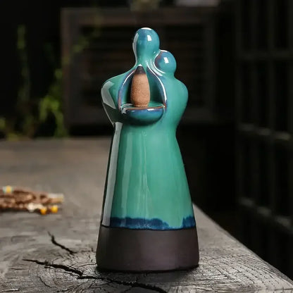 Creative Ceramic Lover Backflow Incense Burner Romantic Censer & Stick Holder Home Decor - 