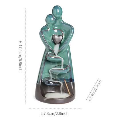 Creative Ceramic Lover Backflow Incense Burner Romantic Censer & Stick Holder Home Decor - 