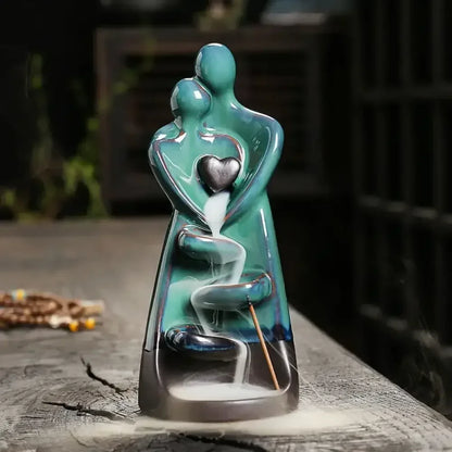 Creative Ceramic Lover Backflow Incense Burner Romantic Censer & Stick Holder Home Decor - 