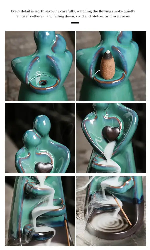 Creative Ceramic Lover Backflow Incense Burner Romantic Censer & Stick Holder Home Decor