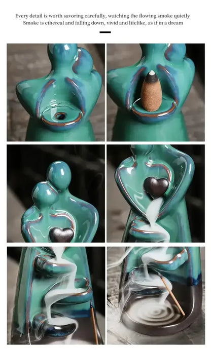 Creative Ceramic Lover Backflow Incense Burner Romantic Censer & Stick Holder Home Decor - 
