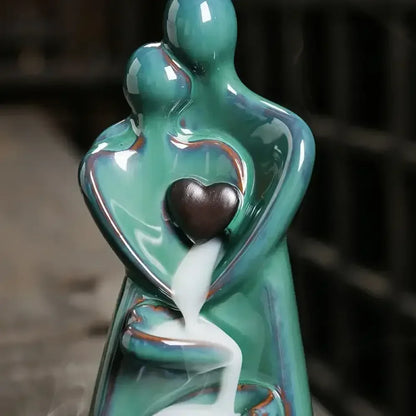 Creative Ceramic Lover Backflow Incense Burner Romantic Censer & Stick Holder Home Decor - 