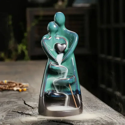 Creative Ceramic Lover Backflow Incense Burner Romantic Censer & Stick Holder Home Decor - 