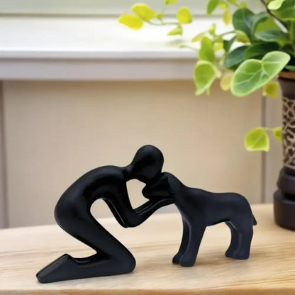 Creative Dog and Owner Resin Statue Personalized Pet Lover Home Decor - Black