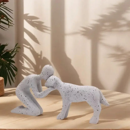 Creative Dog and Owner Resin Statue Personalized Pet Lover Home Decor - Black
