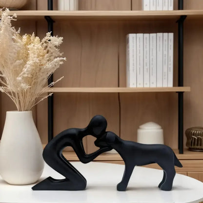 Creative Dog and Owner Resin Statue Personalized Pet Lover Home Decor - Black