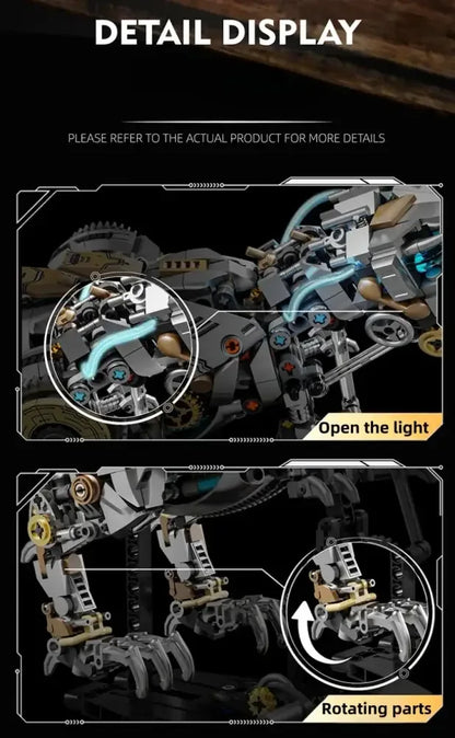 Creative Jurassic Mechanical T-Rex Building Blocks Kit Light-Up Dinosaur Model Assembly Toy - 1268pcs