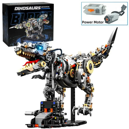 Creative Jurassic Mechanical T-Rex Building Blocks Kit Light-Up Dinosaur Model Assembly Toy - with motor