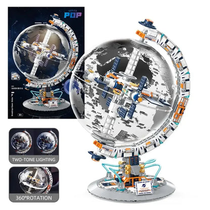 Creative Transparent Globe Space Station Building Blocks High Tech Construction Brick Set - 