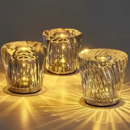 Crystal Diamond Night Light Rechargeable Table Lamp - Romantic Bedside Accent - Style A