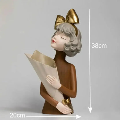 Cute creative Bouquet Girl Ornaments Sculpture Statue - B