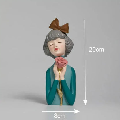 Cute creative Bouquet Girl Ornaments Sculpture Statue - D