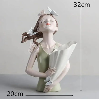 Cute creative Bouquet Girl Ornaments Sculpture Statue - G