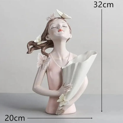 Cute creative Bouquet Girl Ornaments Sculpture Statue - H