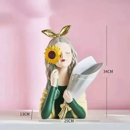 Cute creative Bouquet Girl Ornaments Sculpture Statue - L